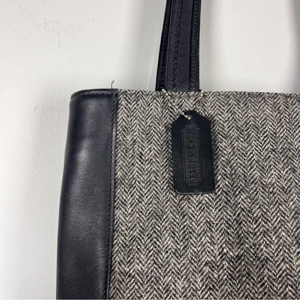 Coach Y2K Bleecker Satchel Gray Wool Leather Bag Herringbone Purse Academia - Picture 2 of 11